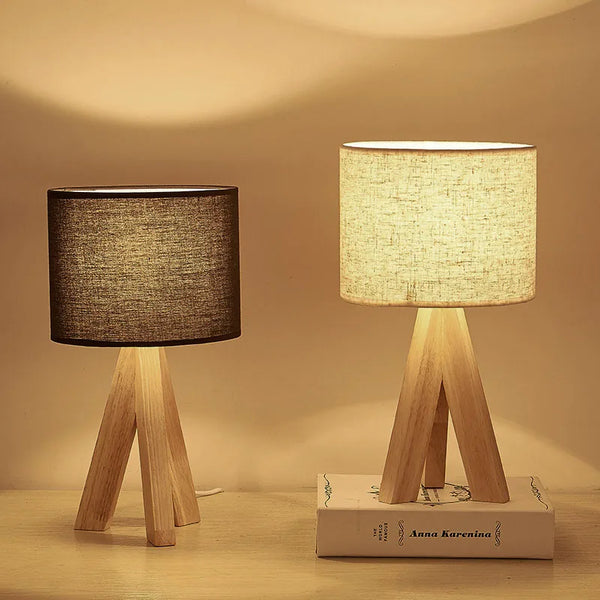 Lampe de chevet en Tissu et Pied en Bois